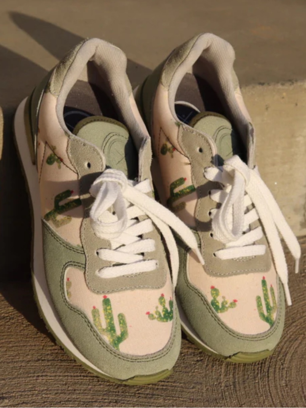 Kids Cactus Print Casual Sneakers in Olive and Cream